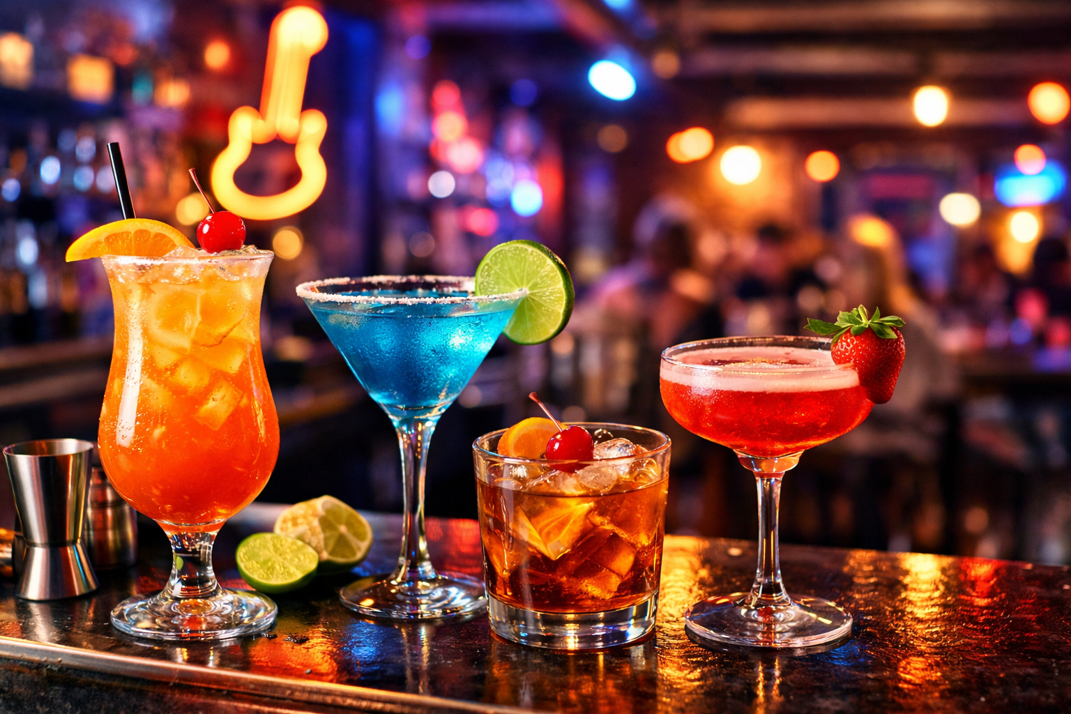 Signature cocktails served at Retro Street Bar in Frisco TX with vibrant nightlife ambiance